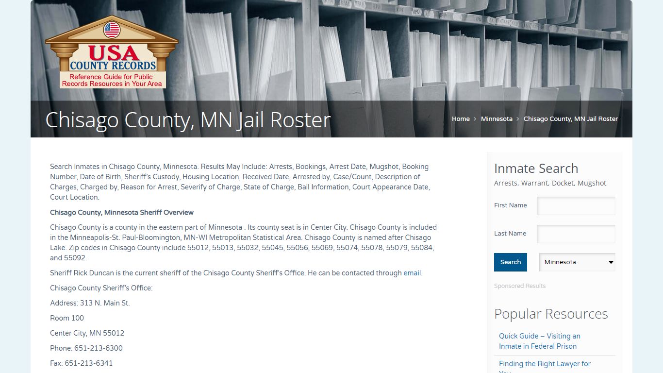 Chisago County, MN Jail Roster | Name Search